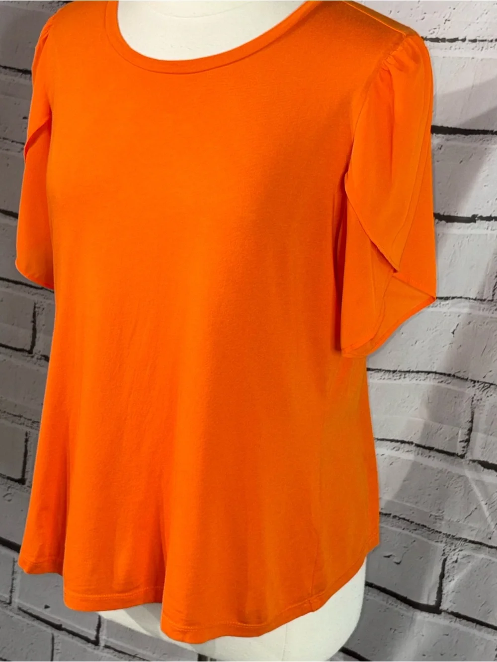 Michael Kors Orange Tulip Sleeve Top Blouse XL Draped Flutter Sleeve